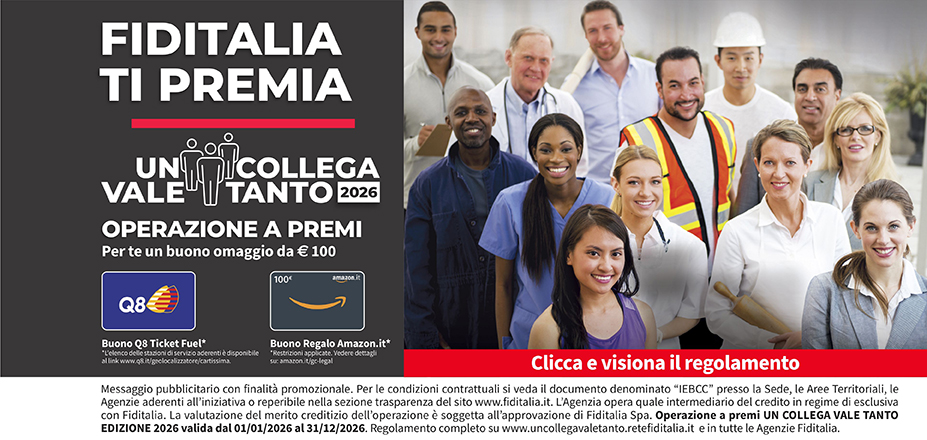 Agenzia Familyfin Srl Fiditalia | Roma | Fiditalia ti premia - Vinci un buono omaggio da €100. Operazione a premi. Clicca e visiona il regolamento. Operazione a premi UN COLLEGA VALE TANTO 2025 valida dal 01/01/2025 al 31/12/2025. Regolamento completo www.uncollegavaletanto.retefiditalia.it